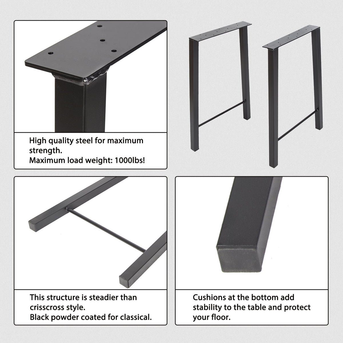 28"H×20"W Metal Table Legs Set of 2 Black F7054