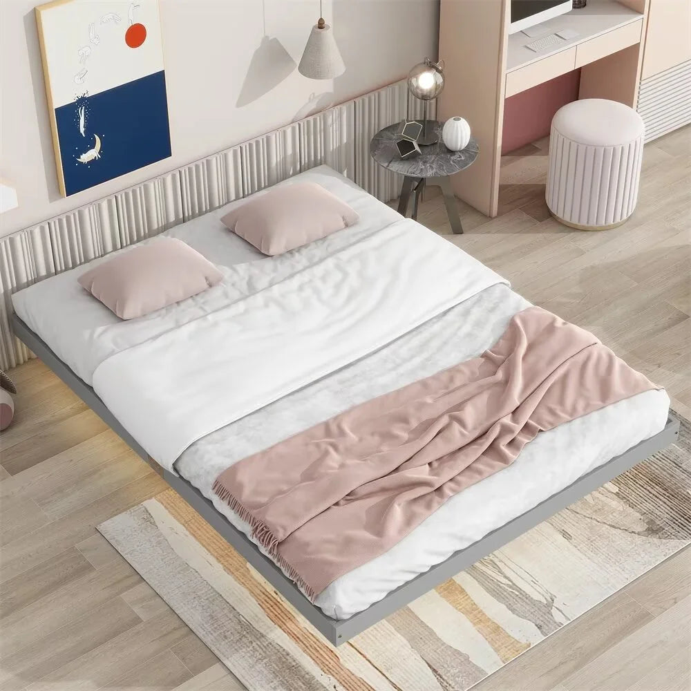 White Full Size Floating Platform Bed Frame with LED Lights Z946313