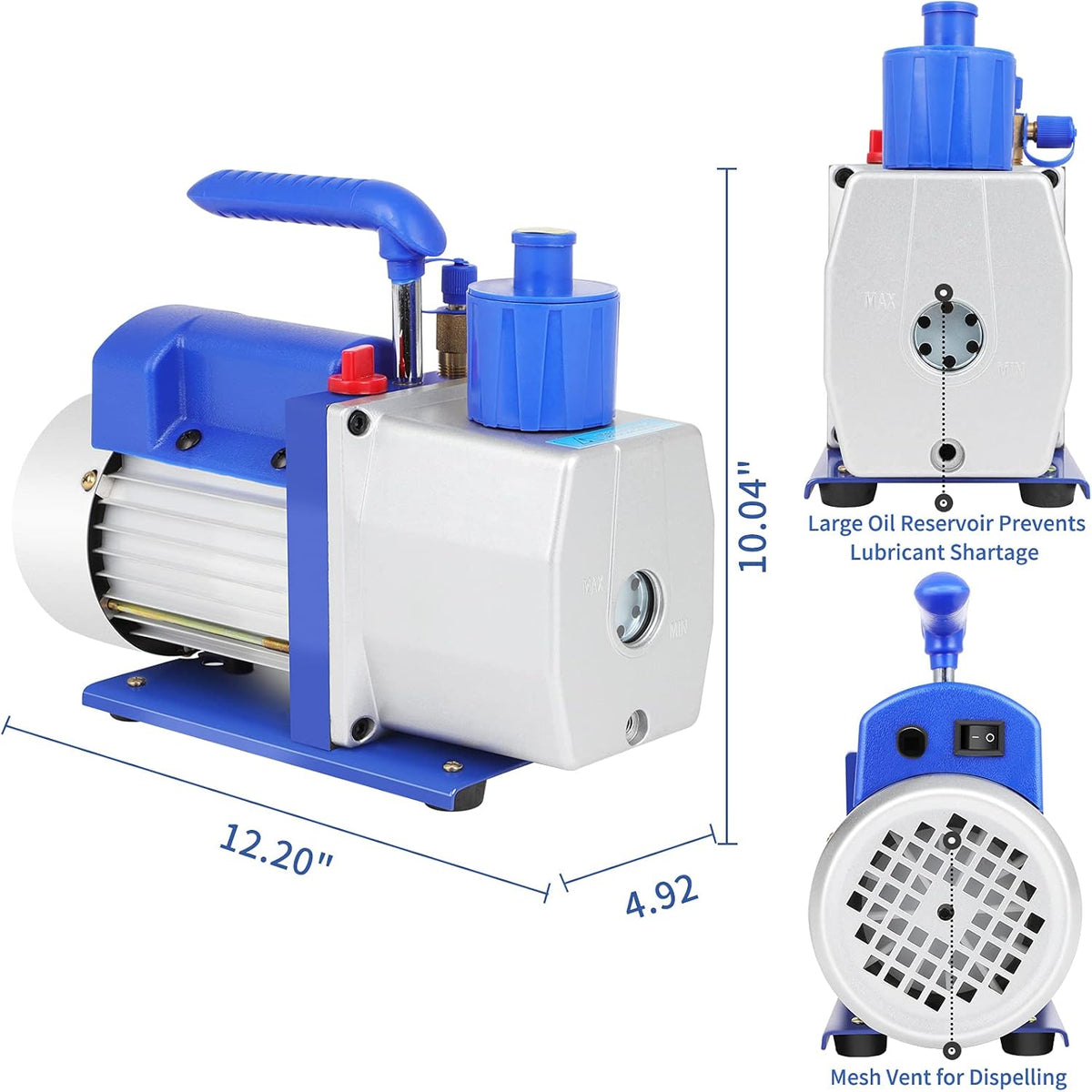 7 CFM Rotary Vane Vacuum Pump, 1/2 HP, 5 Pa, 110V/60Hz, 250ml Oil Capacity R197971