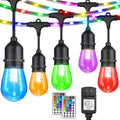 48FT RGB LED String Lights with Remote, Waterproof Edison Bulb Outdoor Lights T348