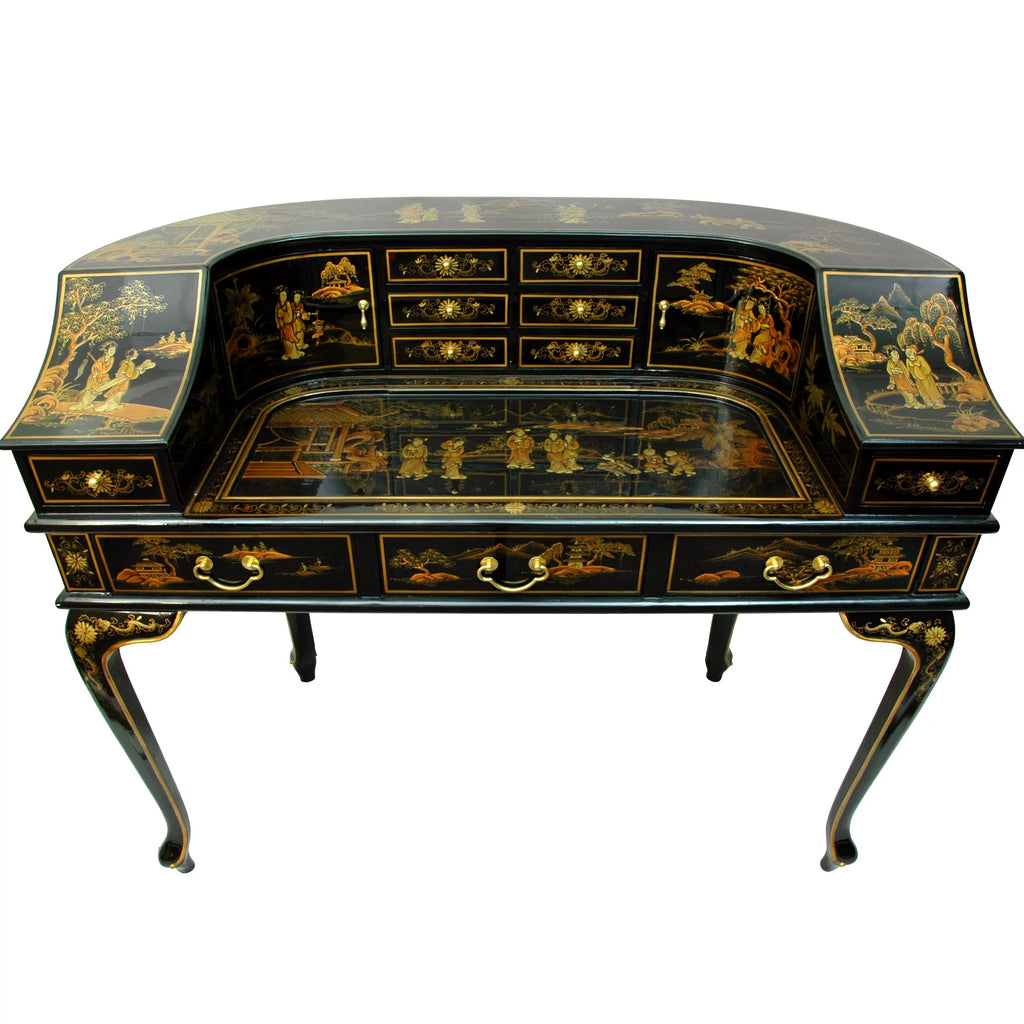 48" Handpainted Black Lacquered Writing Desk B1854