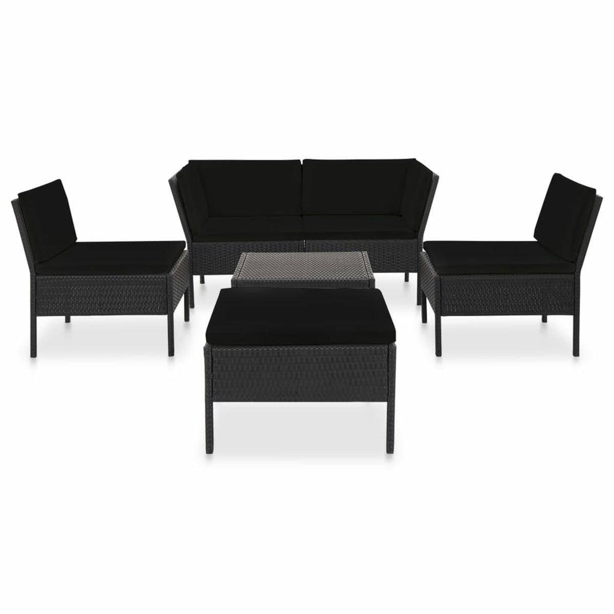 6 Piece Outdoor Conversation Set with Coffee Table Ottoman Black Poly Rattan Patio Sectional D292