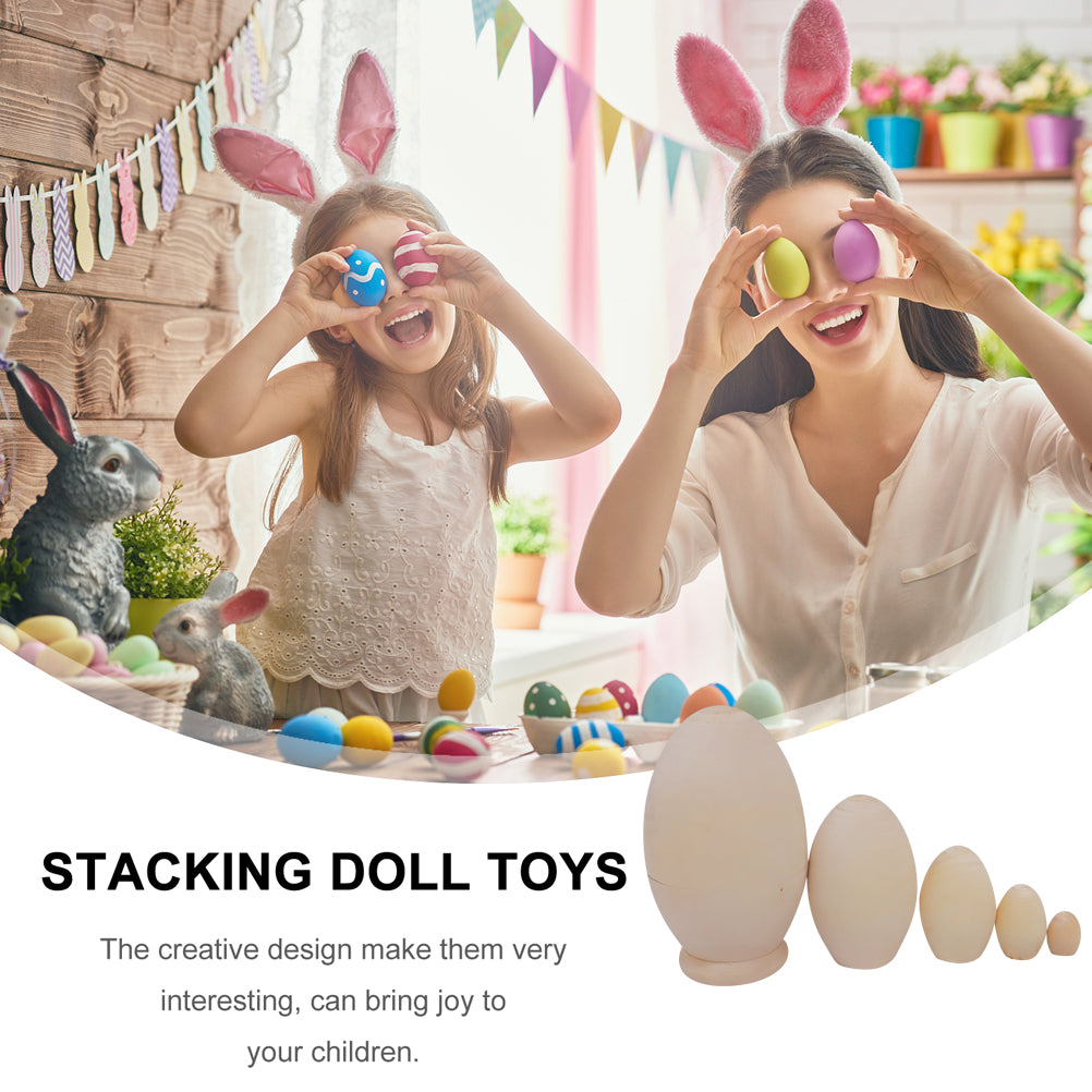 Unpainted Wooden Matryoshka Stacking Dolls Nesting Eggs A201652
