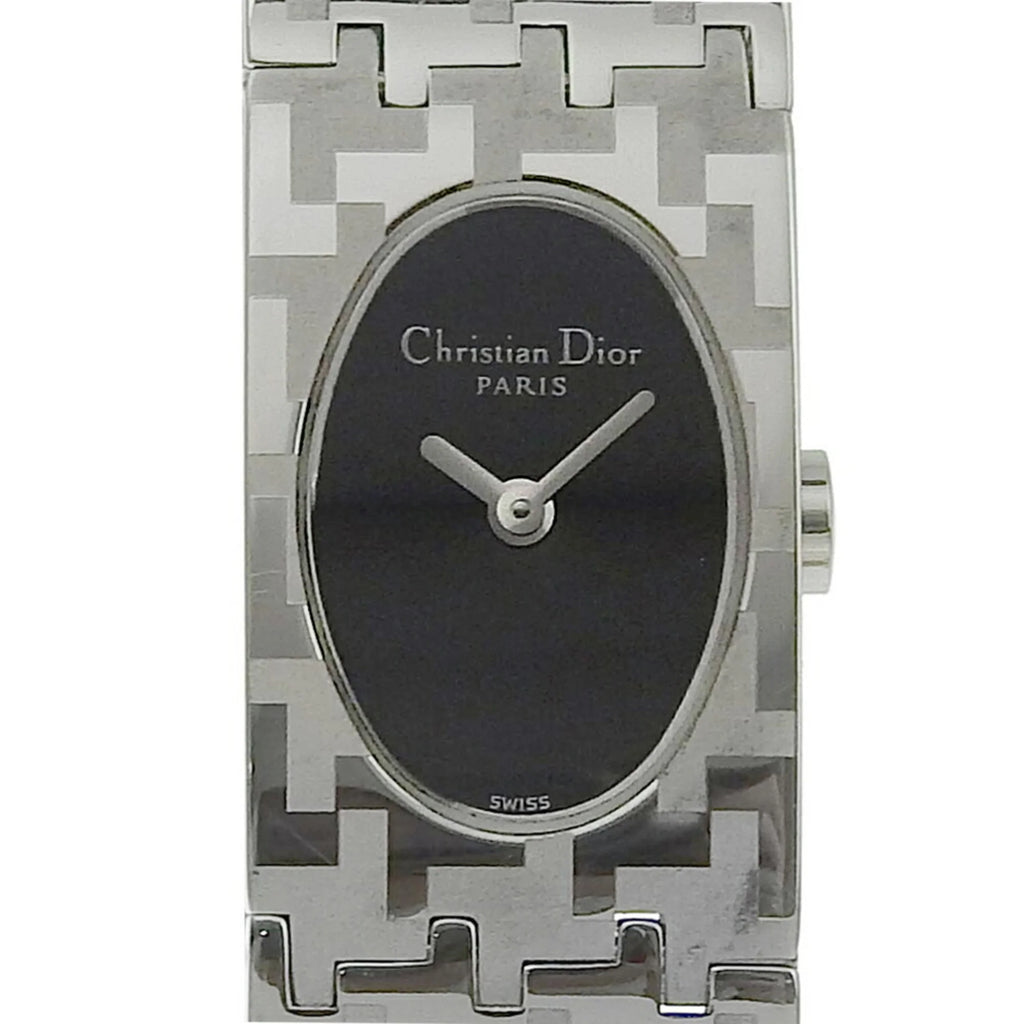 Pre-Owned Stainless Steel Swiss Made Silver Quartz Analog Display Black Dial Ladies Watch T1410