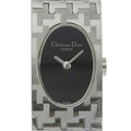 Pre-Owned Stainless Steel Swiss Made Silver Quartz Analog Display Black Dial Ladies Watch T1410