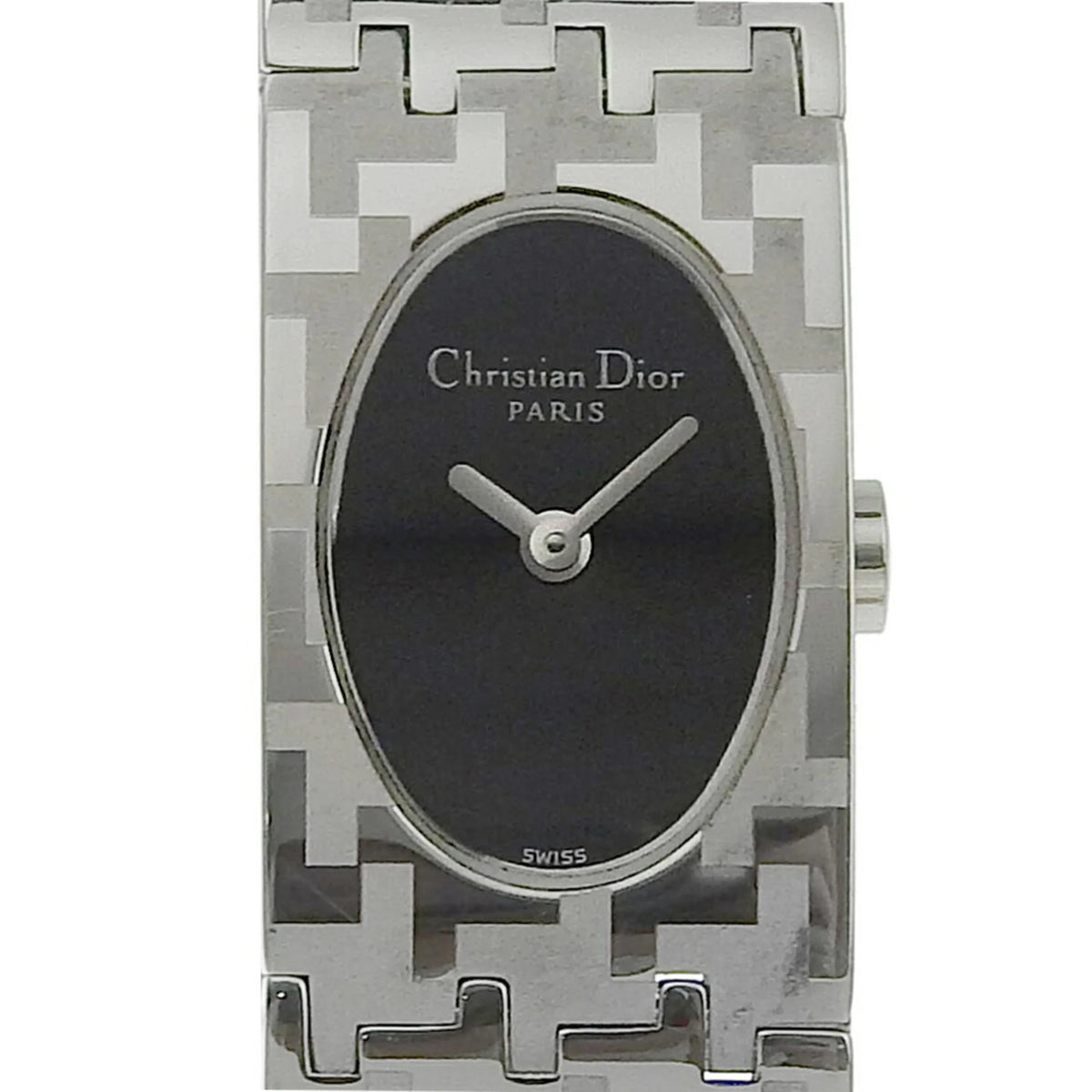 Pre-Owned Stainless Steel Swiss Made Silver Quartz Analog Display Black Dial Ladies Watch T1410