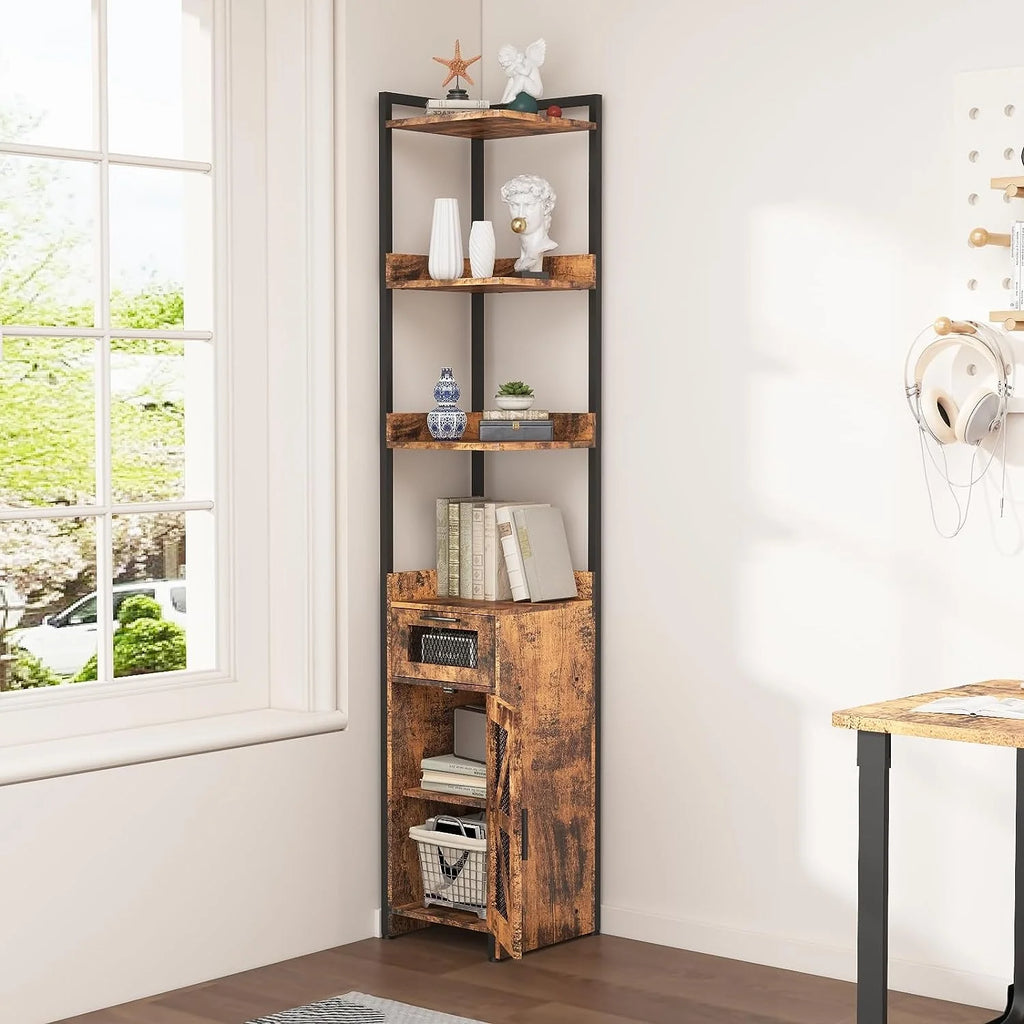 Grey 7-Tier Corner Cabinet with Drawer H514346