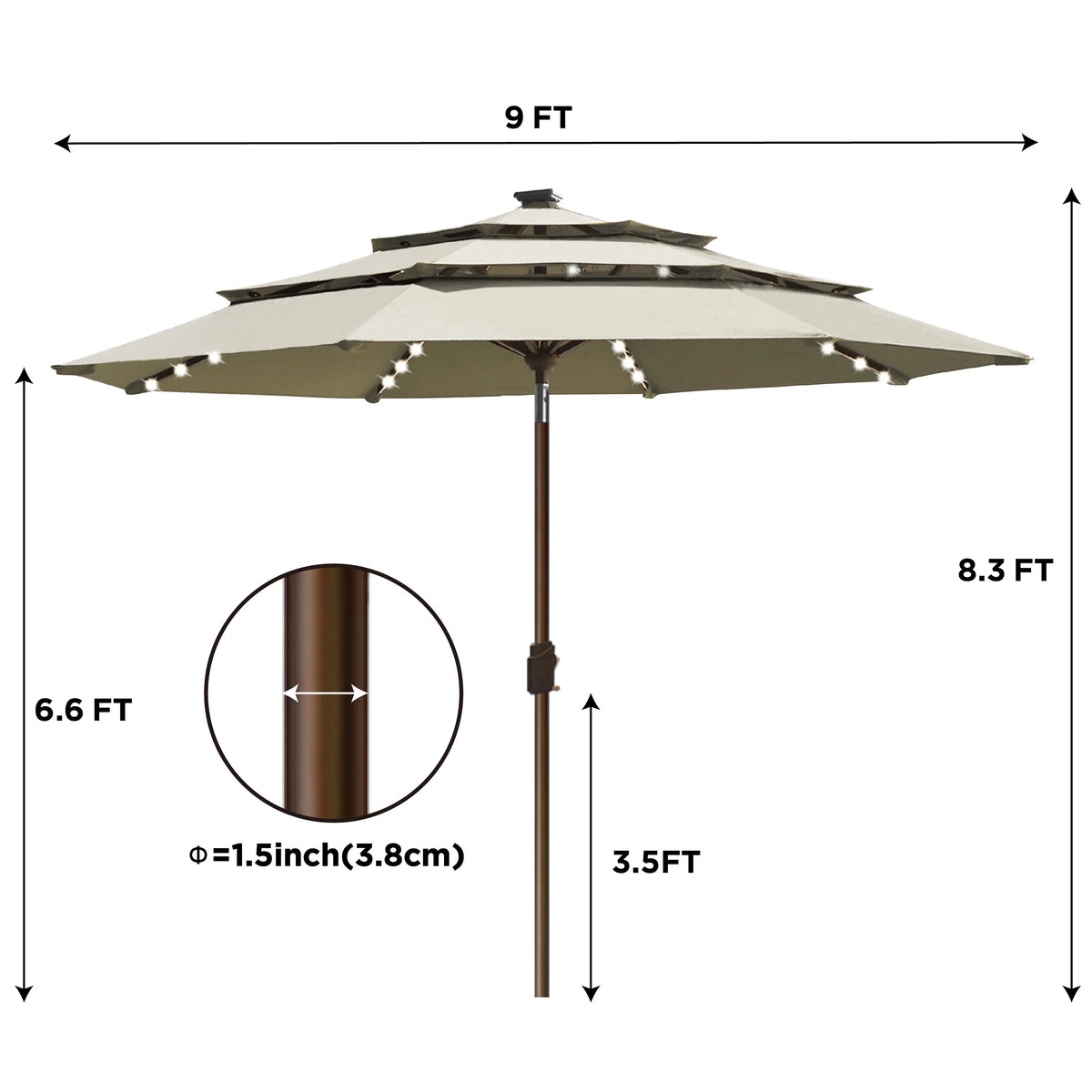 9ft 3 Tiers Patio Umbrella with 80 LED Lights H237