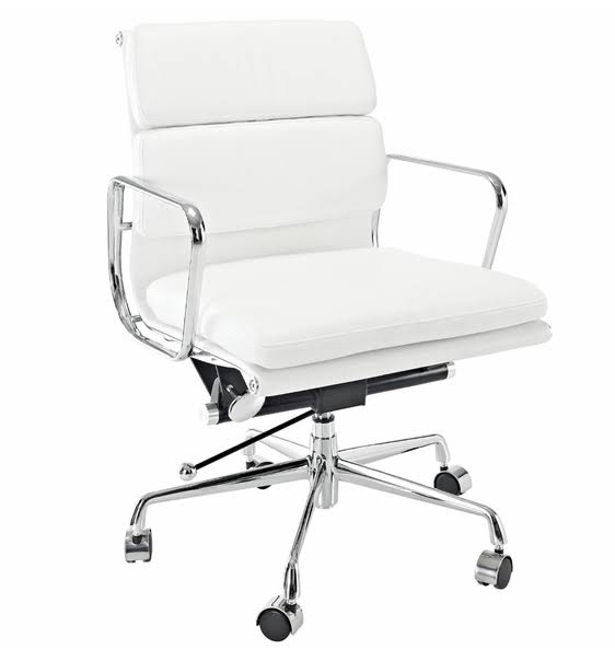White Padded Mid Back Office Chair J336805