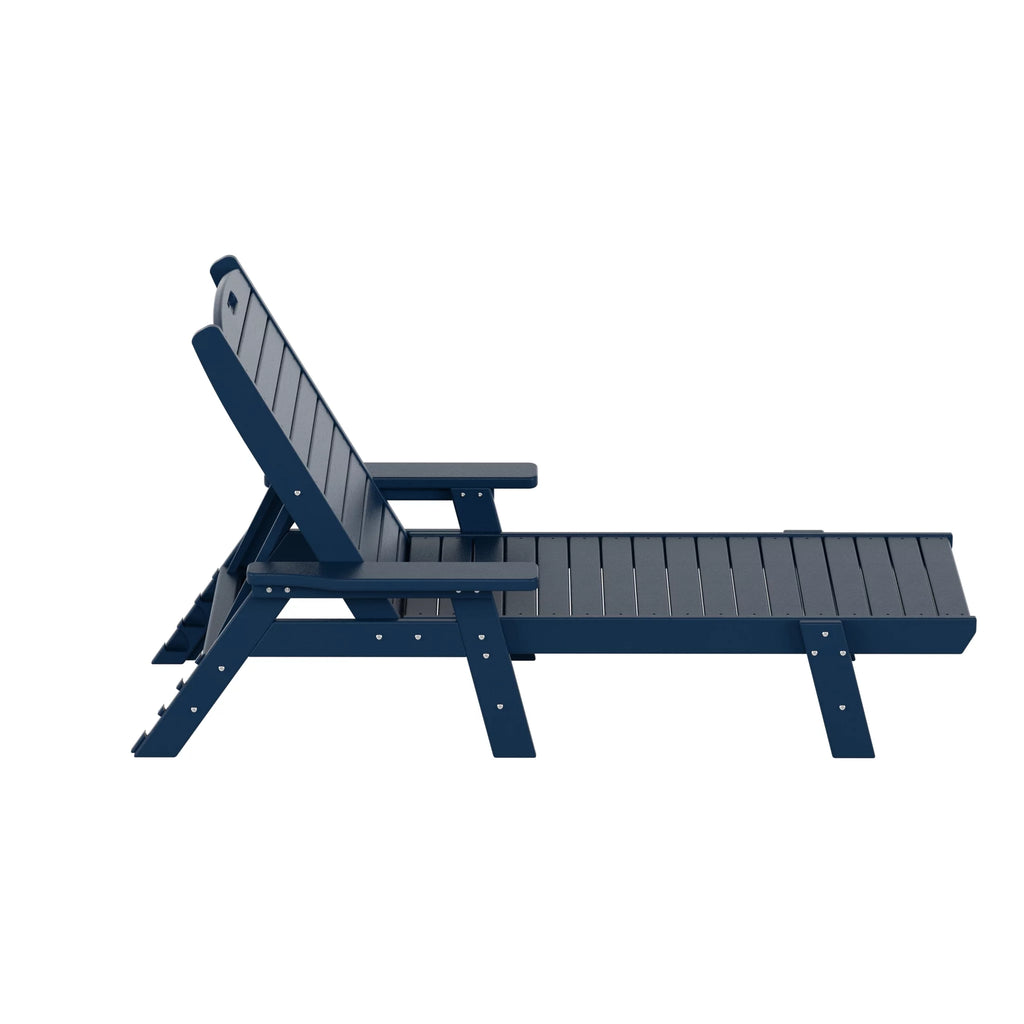 Navy Blue 3-Piece Plastic Outdoor Chaise Lounges with Side Table Y495159