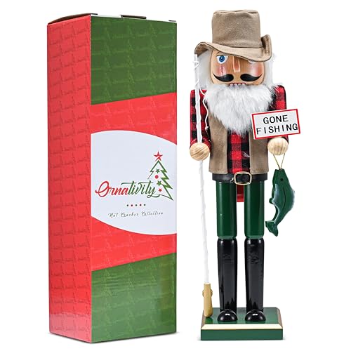Red and Green Wooden Fisherman Nutcracker 15" L870122