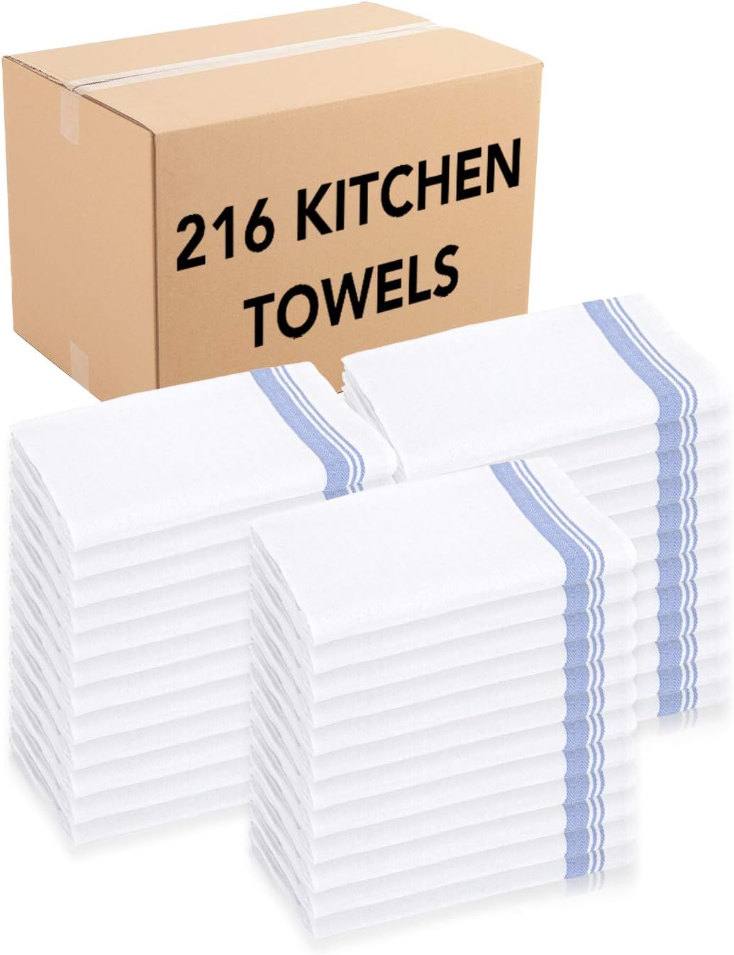 Oversized 100 Percent Cotton Kitchen Towels, Blue Stripes, 216 Bulk Case Pack Q35036