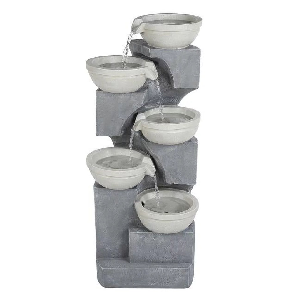 Gray Resin Cascading Outdoor Fountain with LED Lights N11386