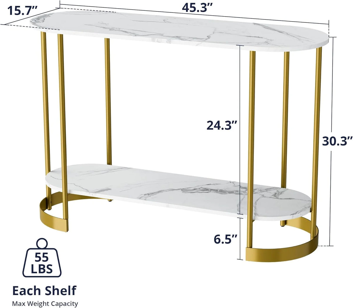 Gold 2-Tier Faux Marble Console Table T6847