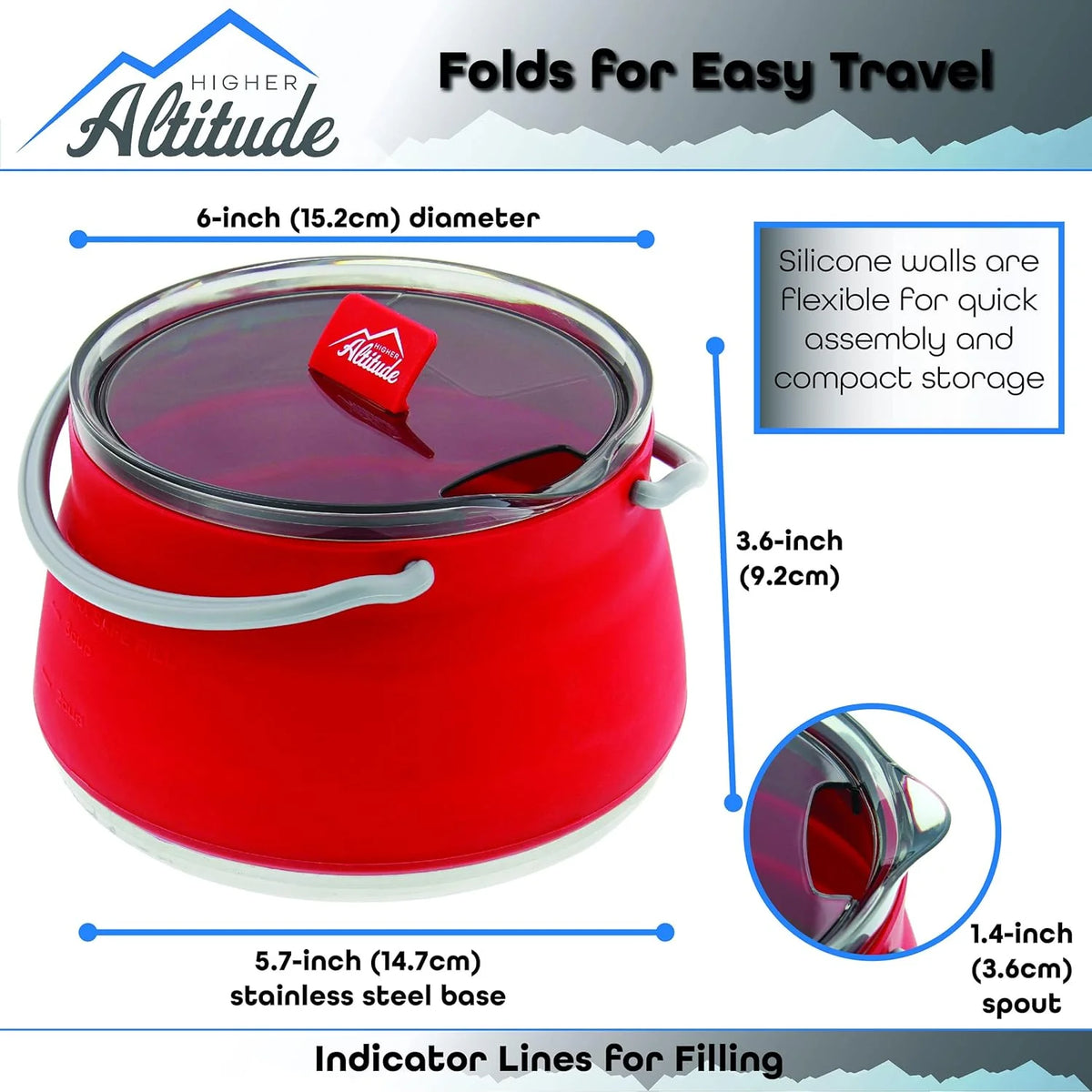 Collapsible 1L Red Travel Kettle I47574