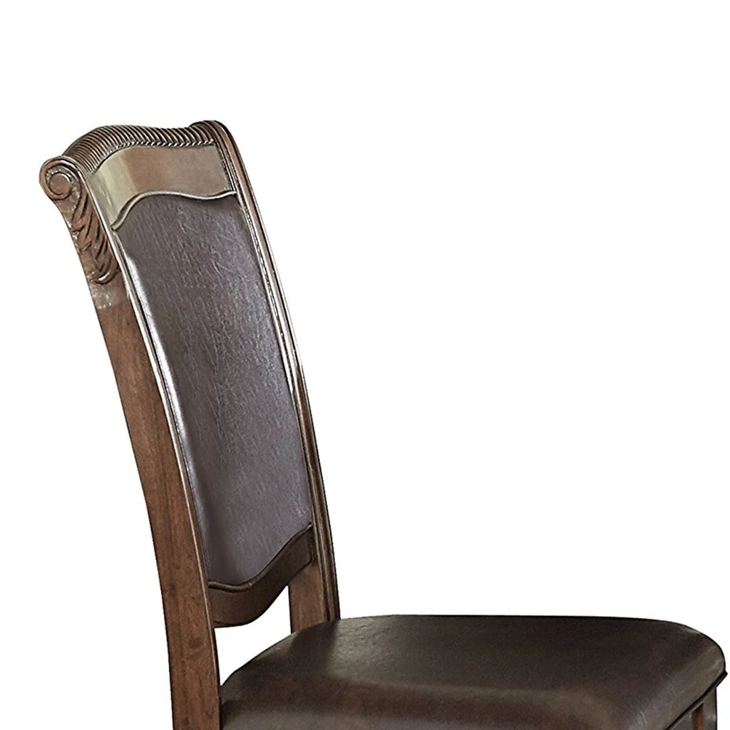 Wood and Leather Dining Side Chair, Cherry Brown and Dark Brown, Set of 2 O6551