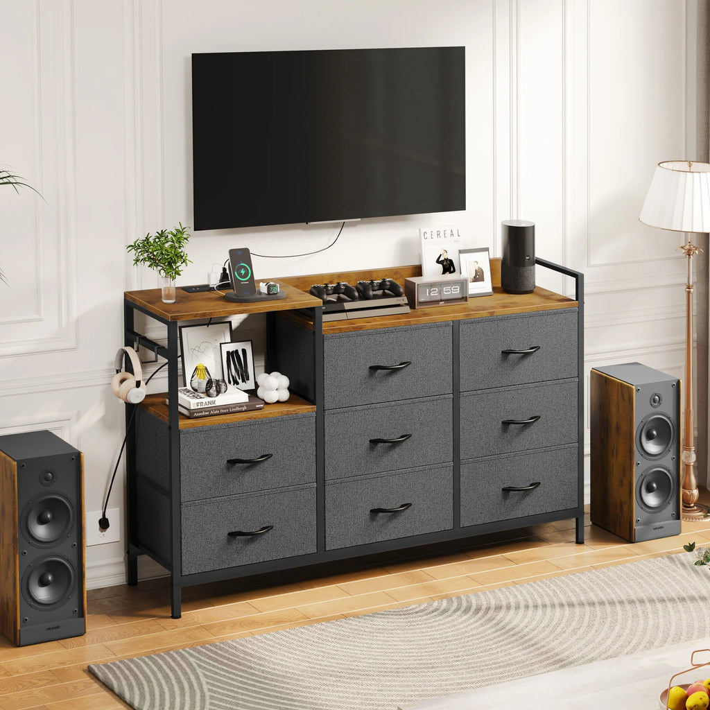 Black 8 Drawer Dresser with Charging Station H650165