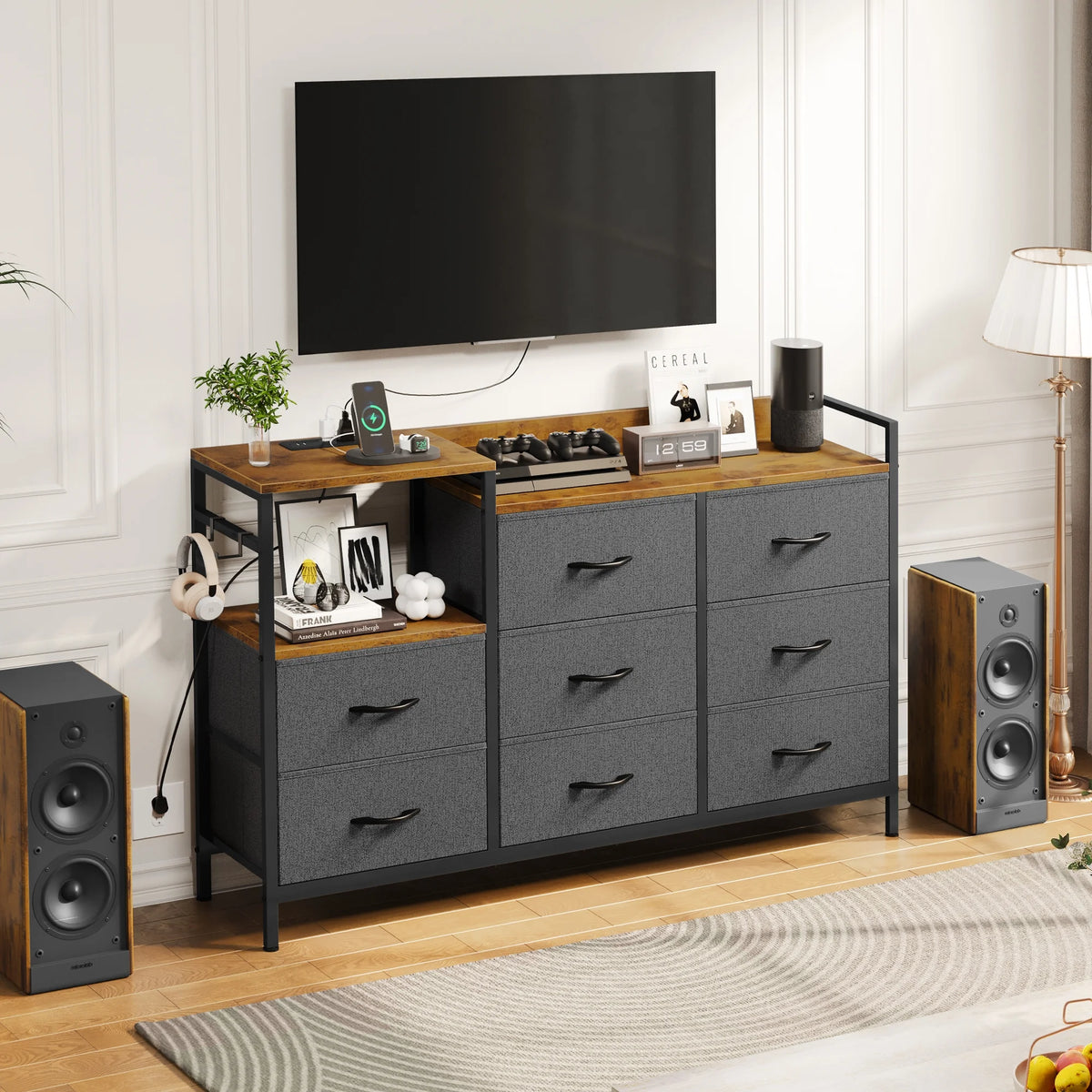 Black 8 Drawer Dresser with Charging Station H650165