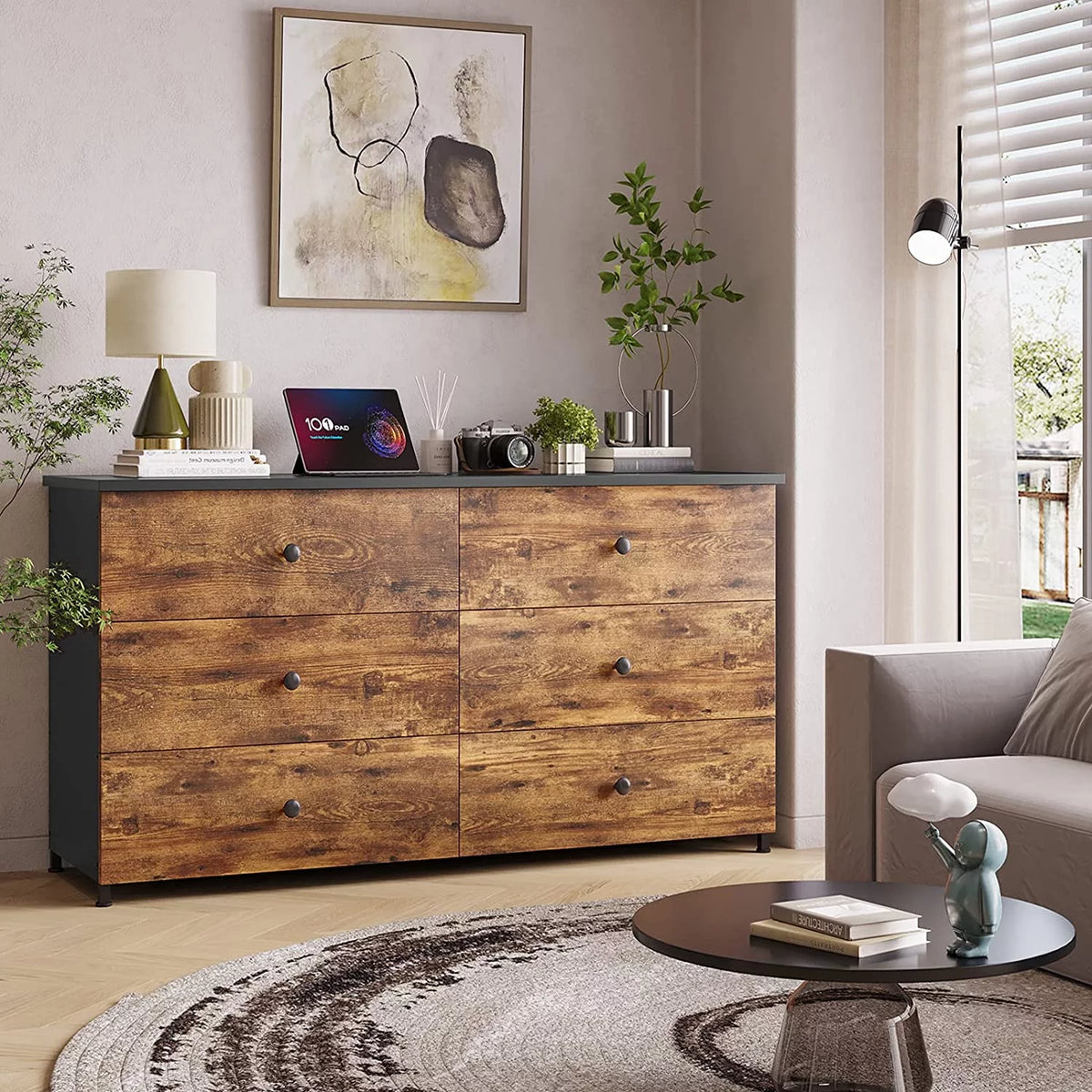 Brown 6 Drawer Double Dresser S238