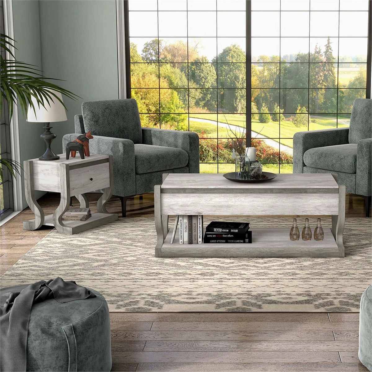 Wood 2-Piece Coffee Table Set in Coastal White F686