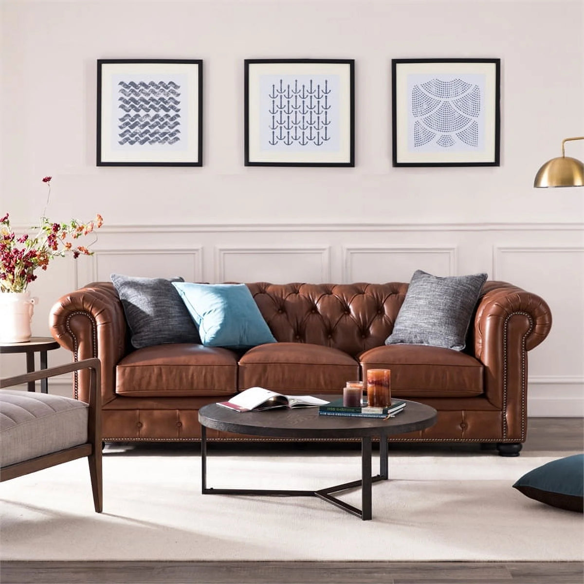 20" Traditional Leather Tufted Back Chesterfield Sofa F6888