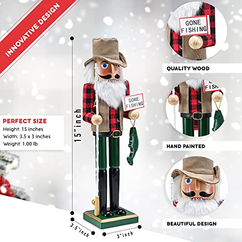Red and Green Wooden Fisherman Nutcracker 15" L870122
