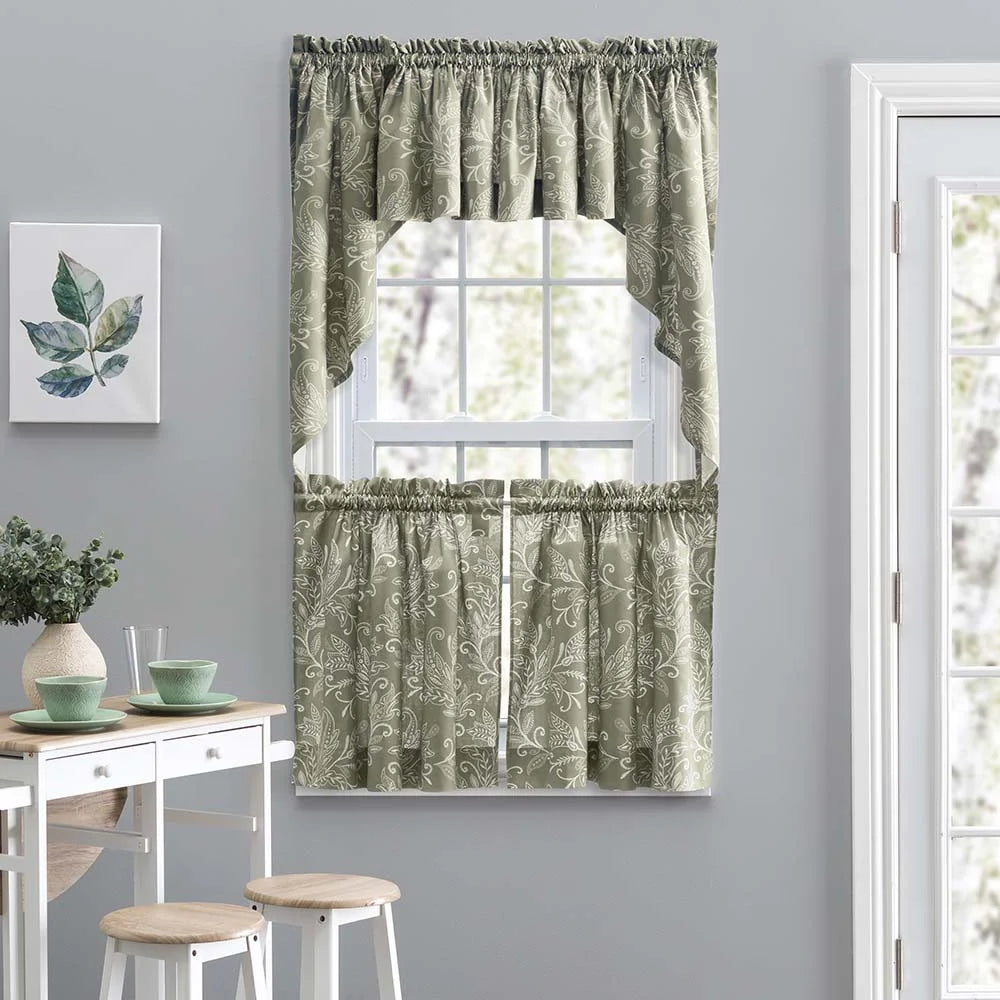 Sage Leaf Pattern Curtain Tiers 56"x24" K409964