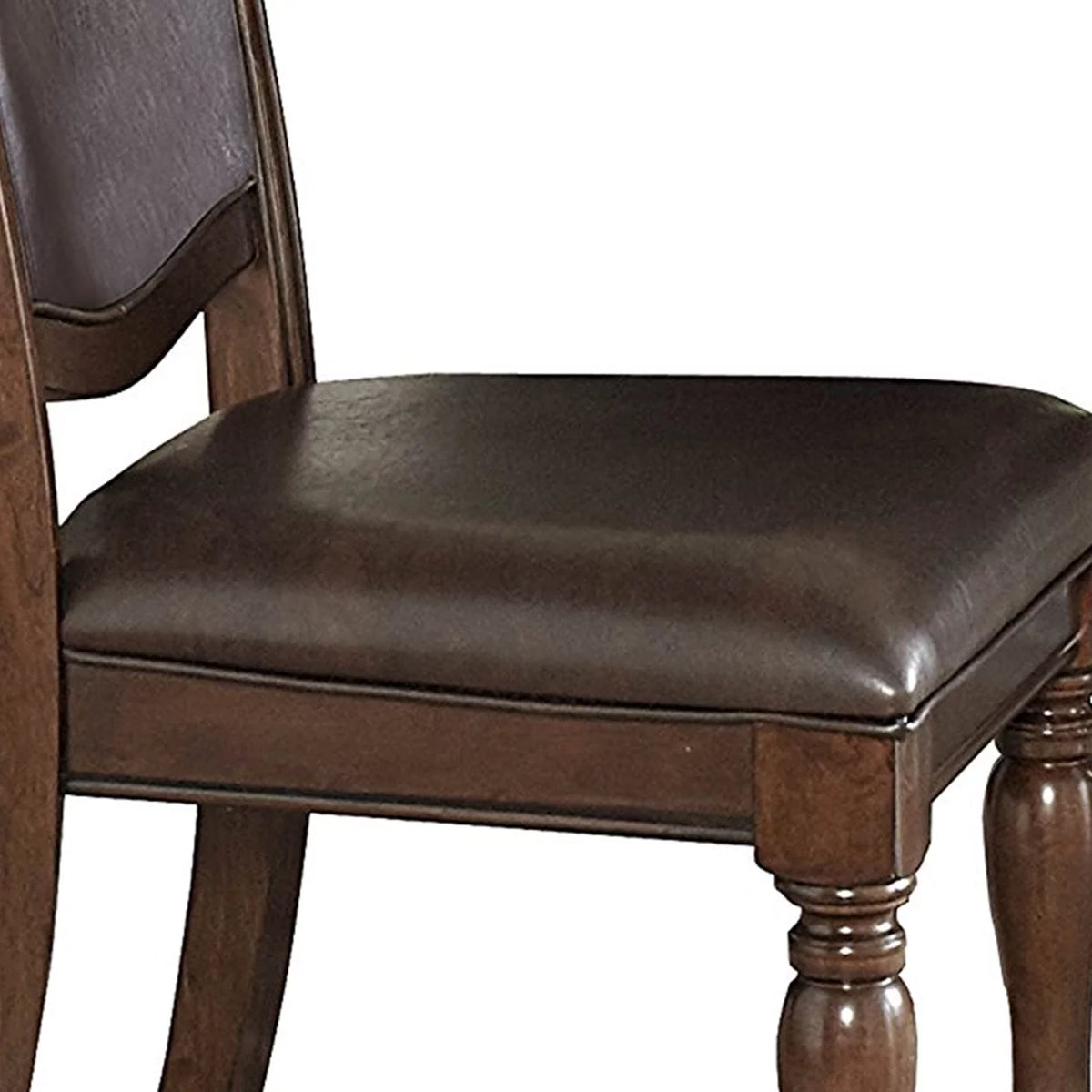Wood and Leather Dining Side Chair, Cherry Brown and Dark Brown, Set of 2 O6551