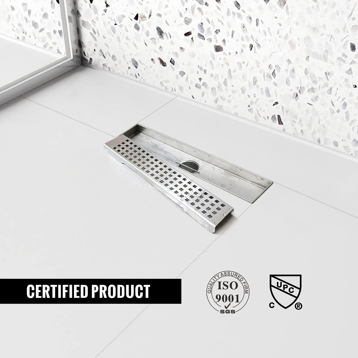 Brushed 304 Stainless Steel 12 inch Linear Shower Drain with Removable Grid Panel O441