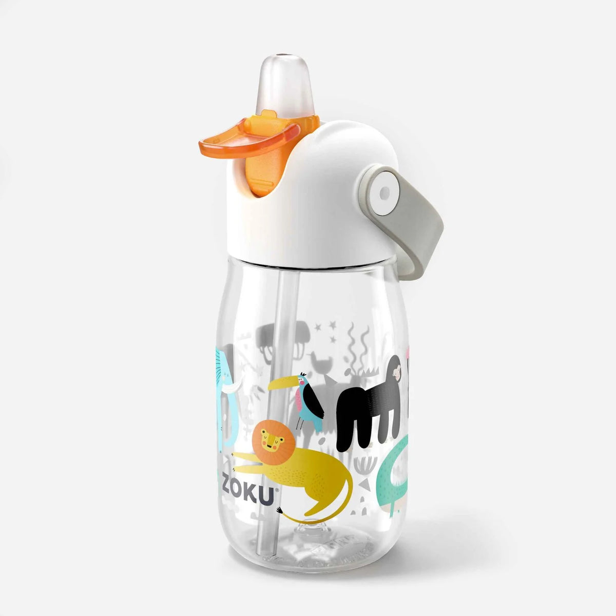 Kids Flip Straw Bottle 400ml Clear Safari F33089