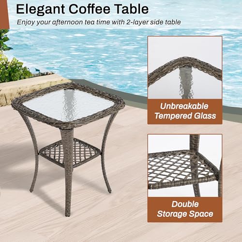6 Pieces Patio Furniture Set Wicker Sofa with Swivel Rocking Chairs Ottoman Coffee Table Gray A444715