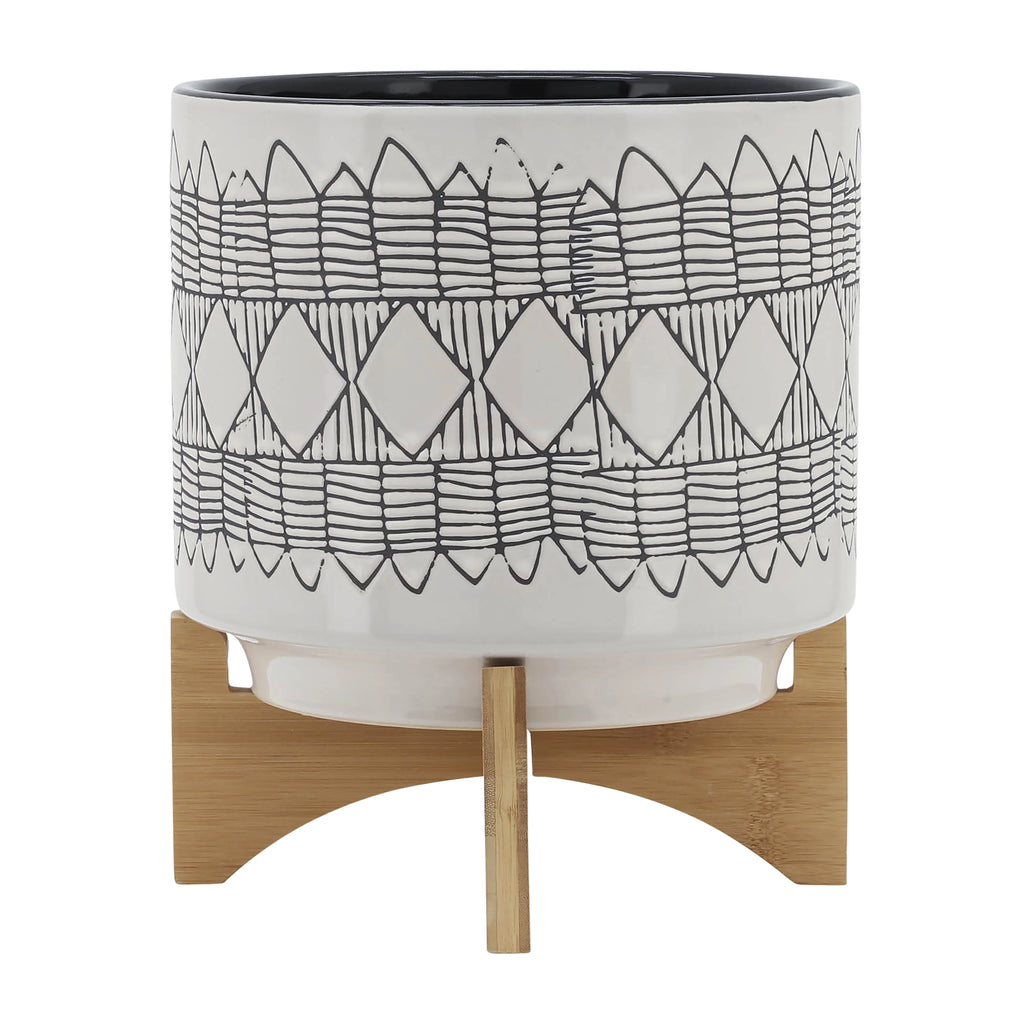 Ceramic Planter On Wooden Stand U733