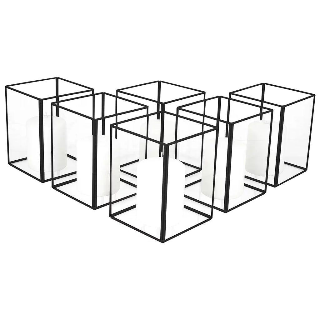 Black Geometric Hurricane Candle Holder Set of 6 P76994