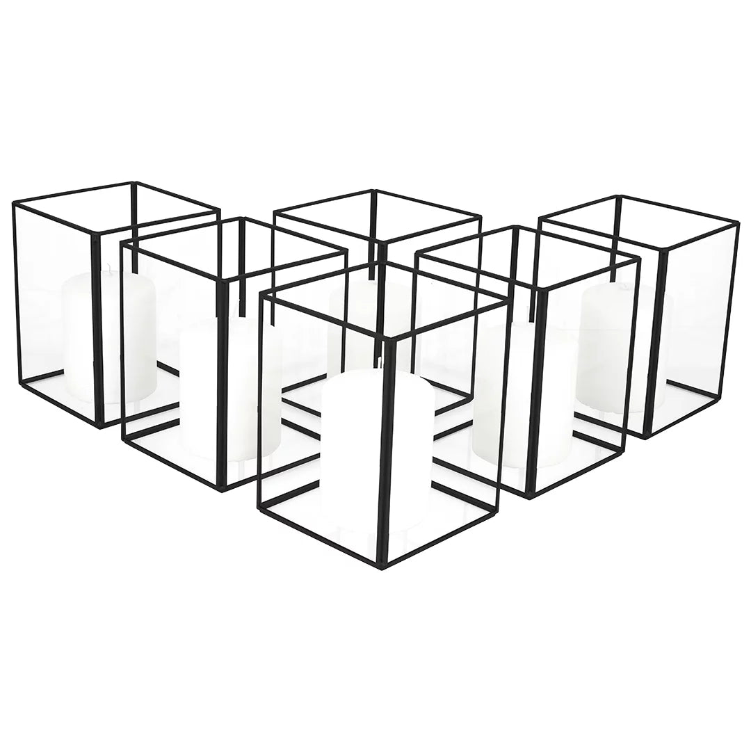 Black Geometric Hurricane Candle Holder Set of 6 P76994