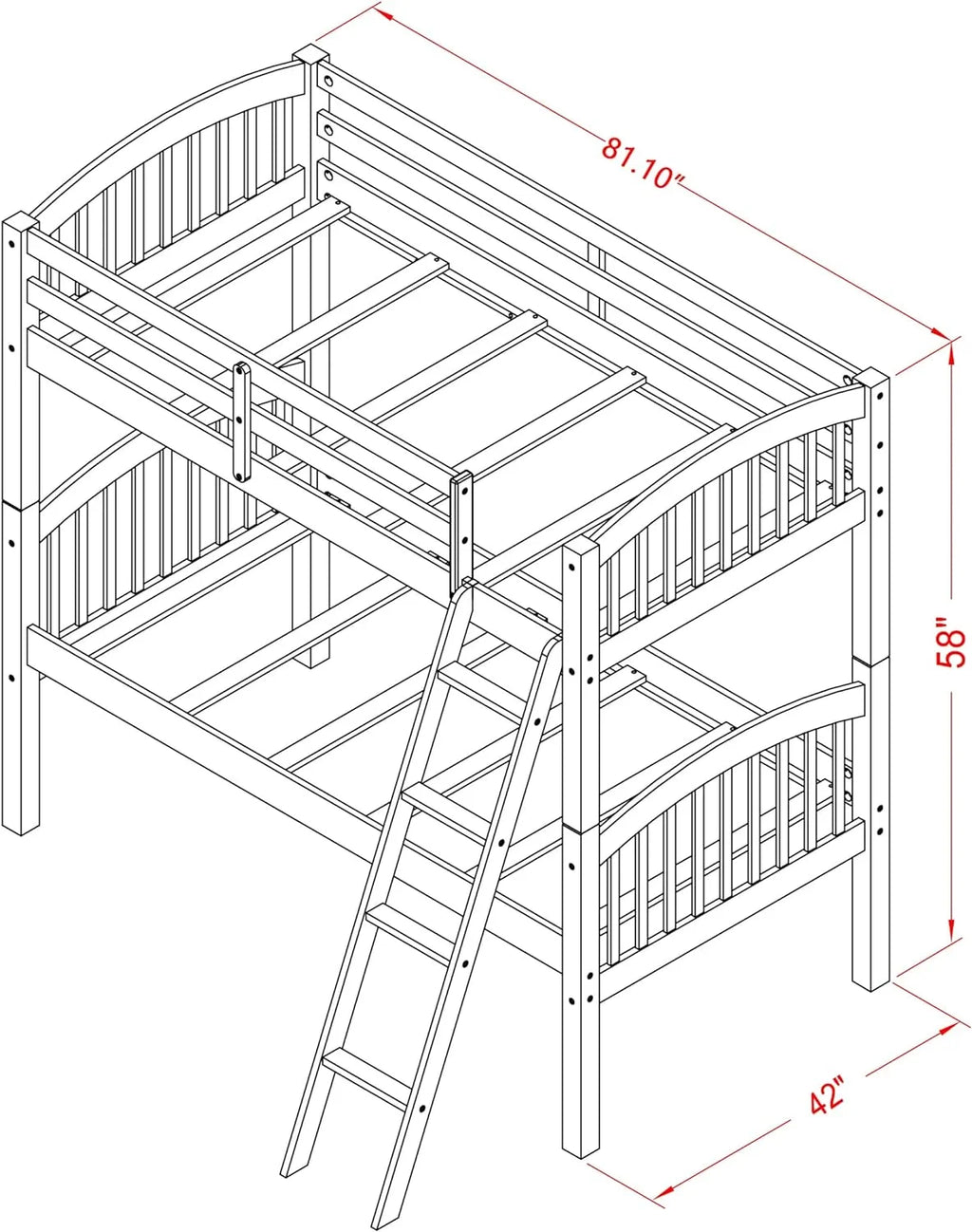 Solid Wood Bunk Beds with Trundle and Ladder V590140