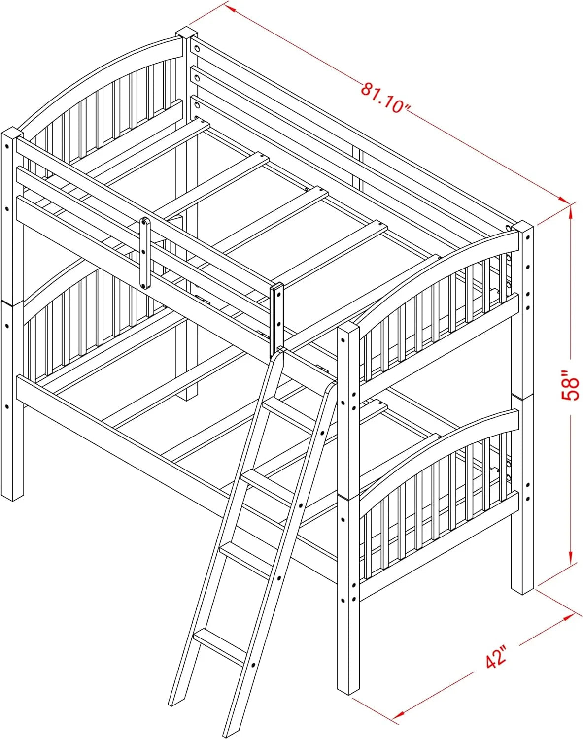 Solid Wood Bunk Beds with Trundle and Ladder V590140