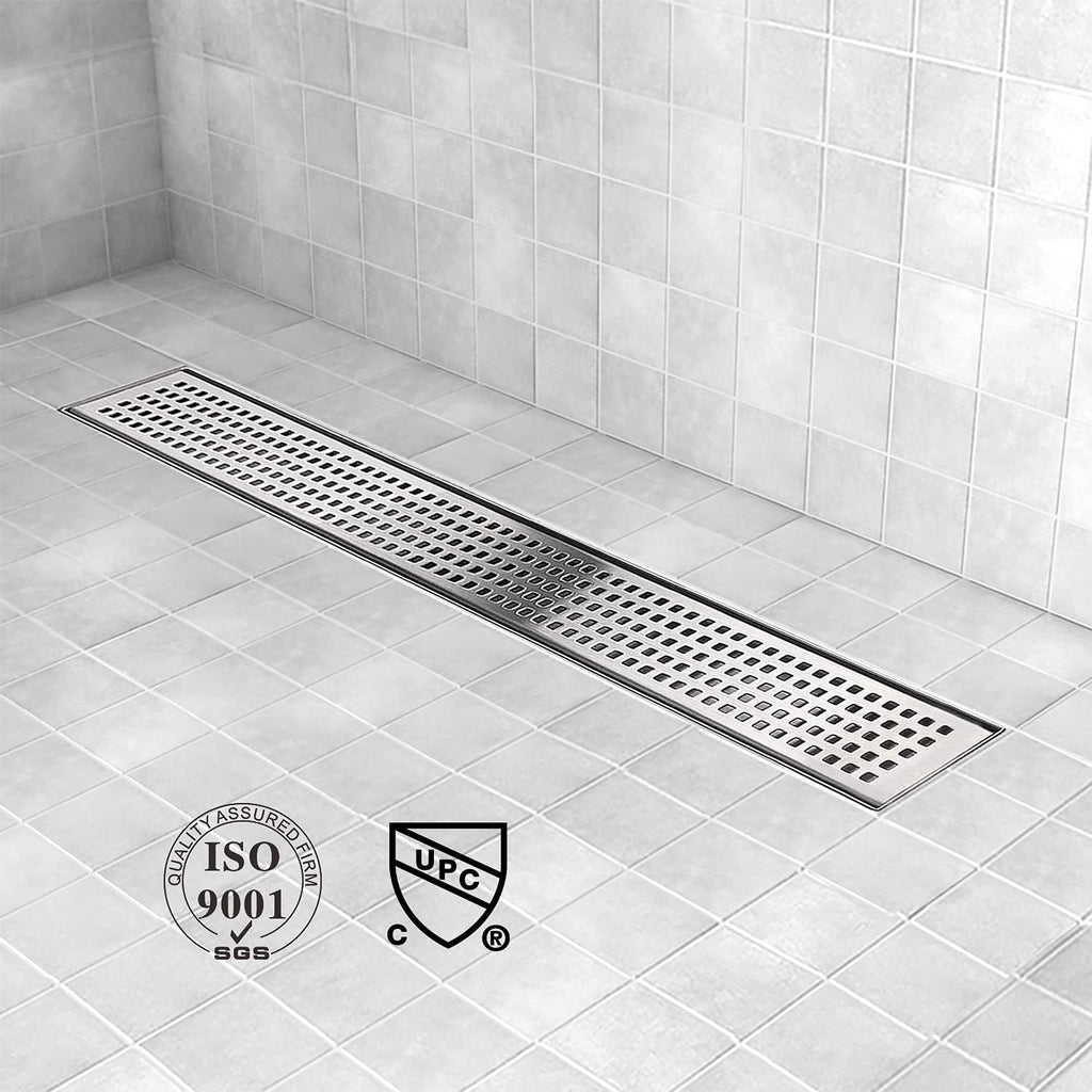 Brushed 304 Stainless Steel 12 inch Linear Shower Drain with Removable Grid Panel O441