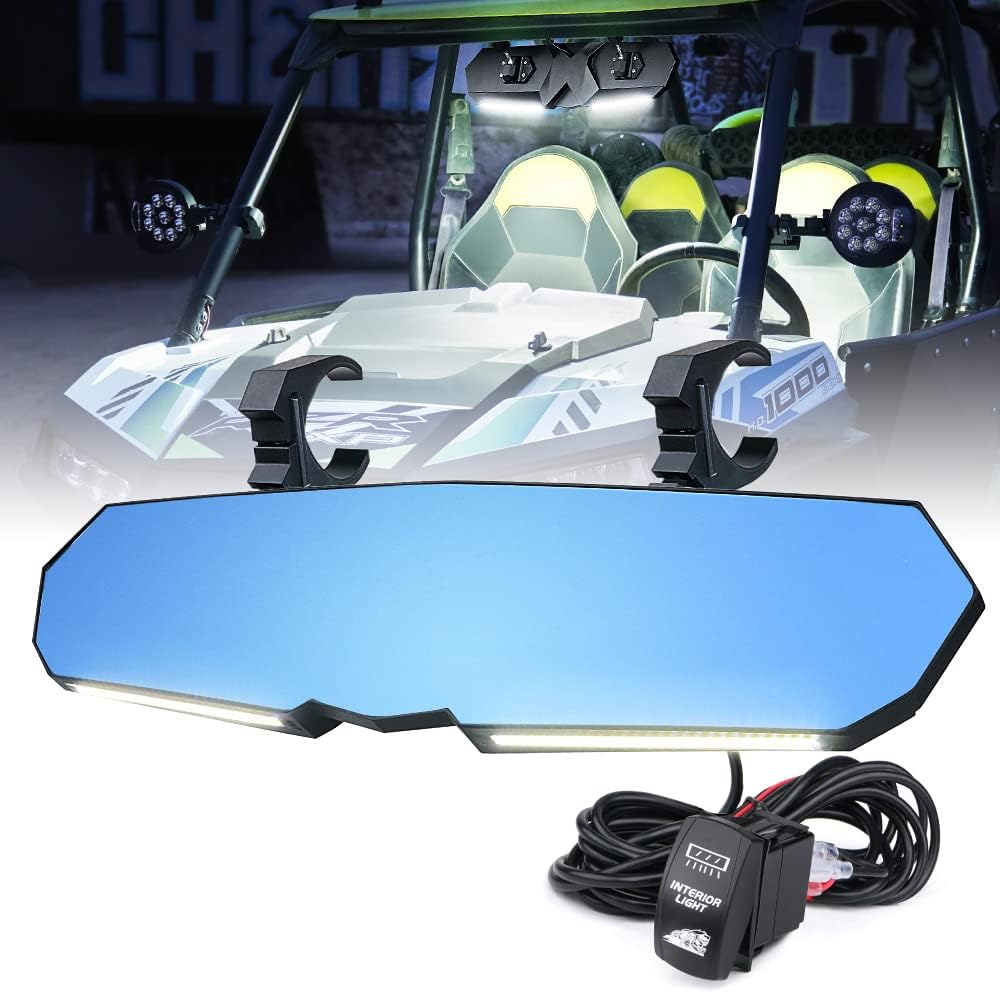 13 UTV Rearview Center Mirror with COB LED Interior Lights and Rocker Switch, Aluminum Rear View Mirrors A893496