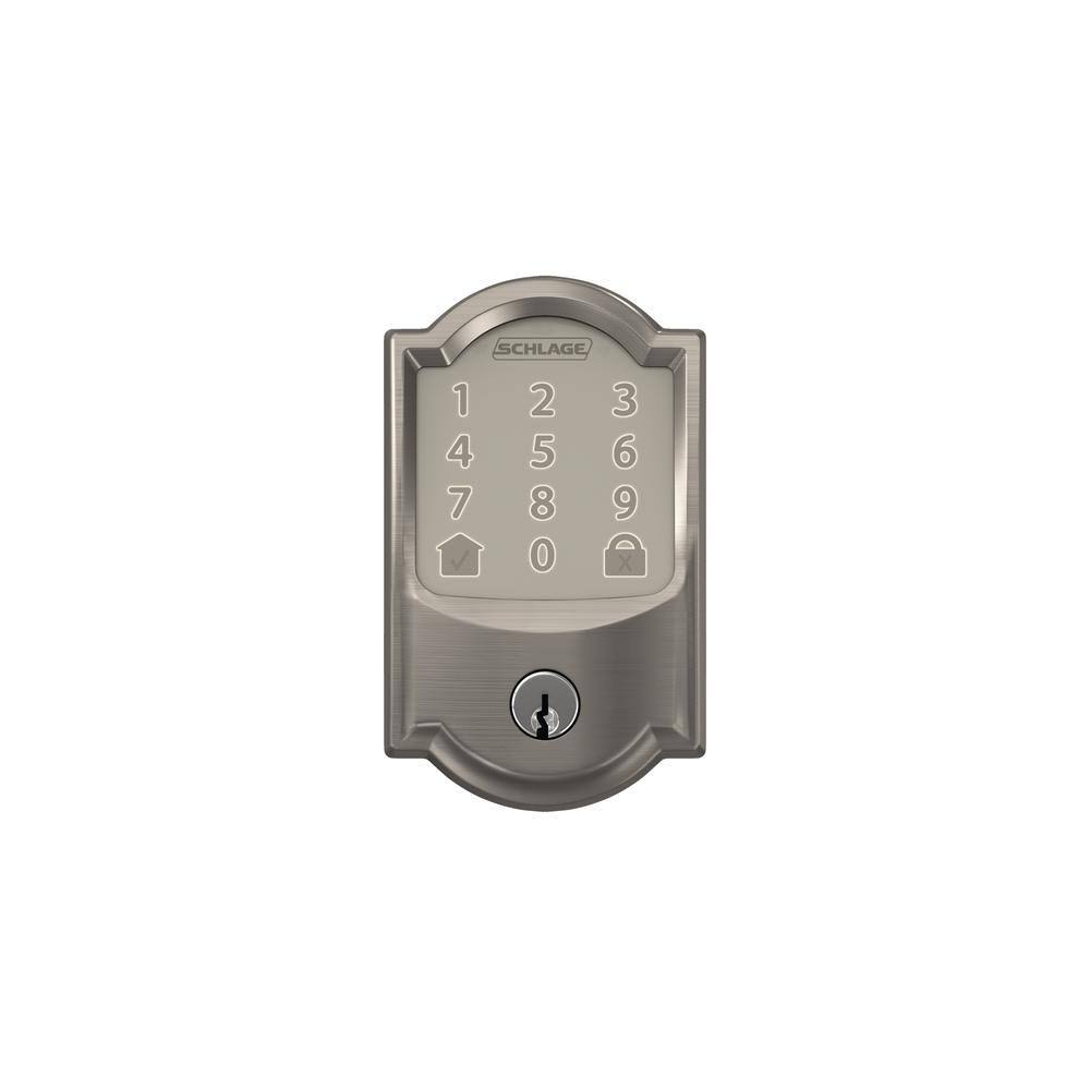 Satin Nickel Smart WiFi Door Lock with Alarm and Accent Lever Handleset F642359