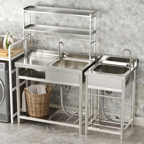 304 Stainless Steel Single Bowl Utility Sink with Drainboard D22522