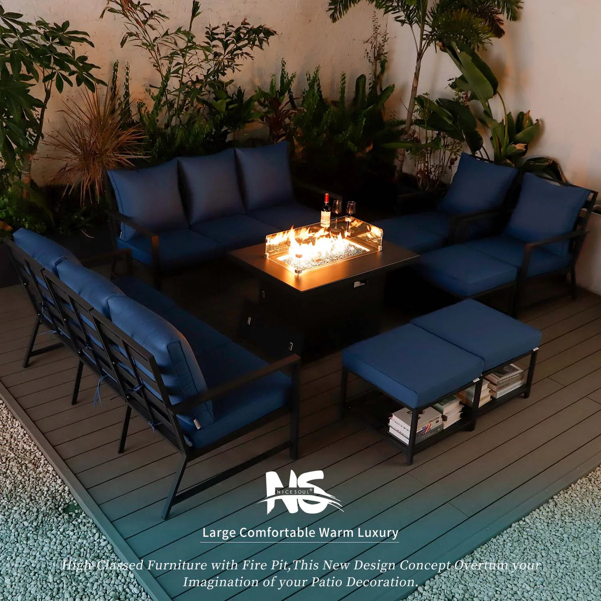 13 Pcs Aluminum Patio Furniture with Fire Pit B72359
