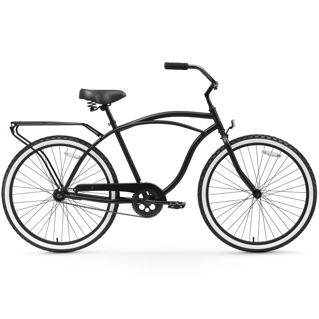 26" Matte Black Single Speed Beach Cruiser Bicycle with Rear Rack I93754