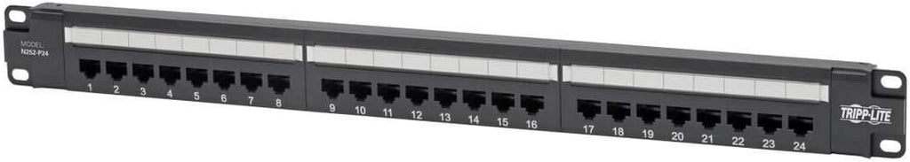 Cat6 24-Port PoE+ Patch Panel, RJ45 Ethernet, 1U Rackmount, Black Q70581