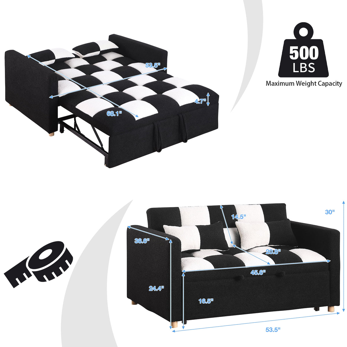 45 x 68 Small Convertible Loveseat Sleeper Sofa Bed with 2 Pillows A42994