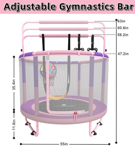 60" 5ft 6-in-1 Trampoline with Swing, Basketball Hoop, Dart Board, Gymnastics Bar P555266