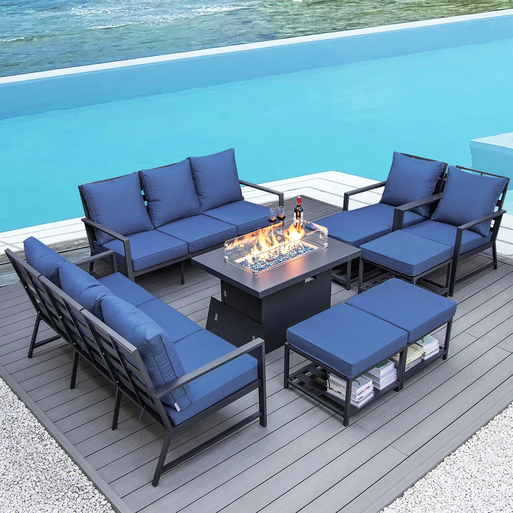 13 Pcs Aluminum Patio Furniture with Fire Pit B72359