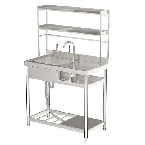 304 Stainless Steel Single Bowl Utility Sink with Drainboard D22522