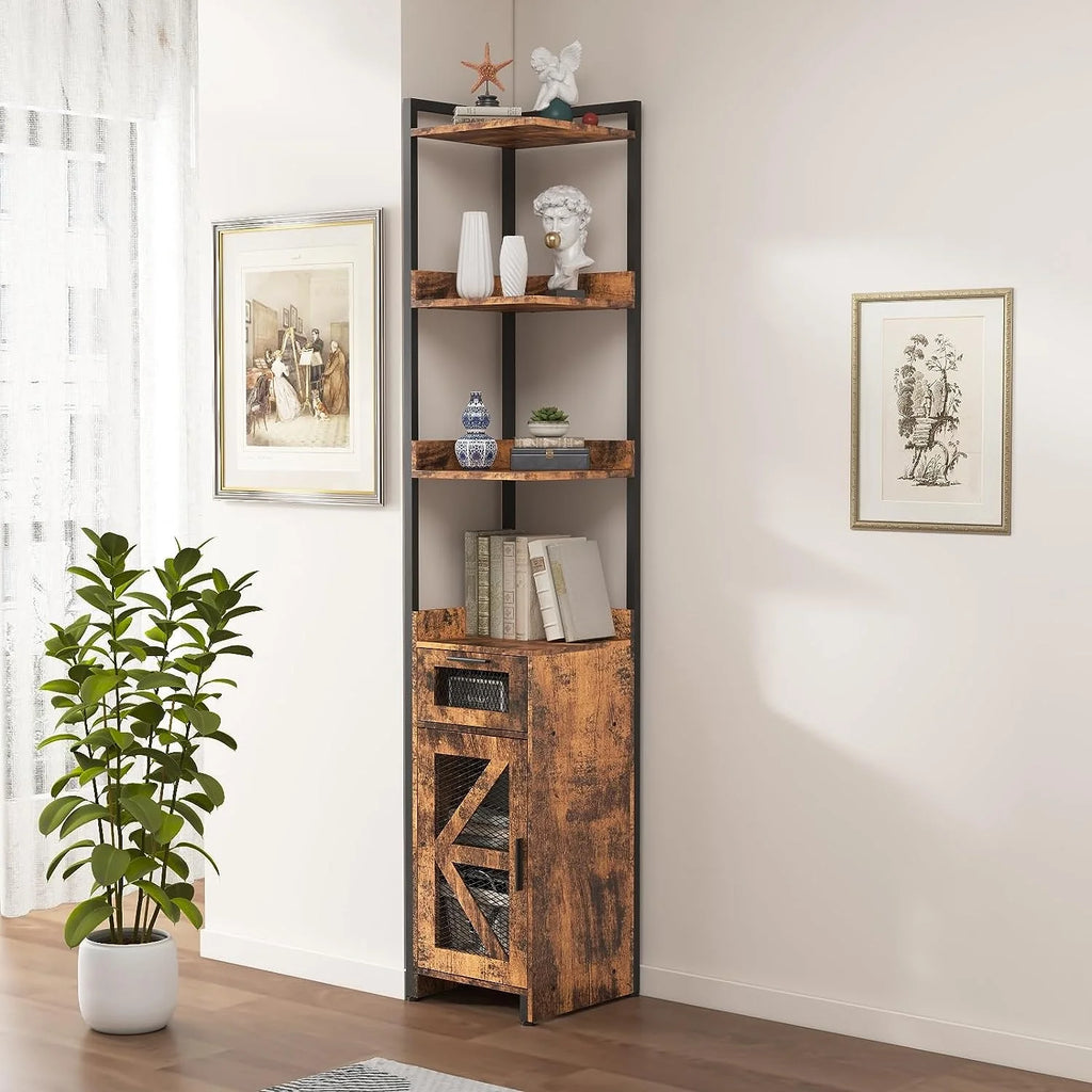Grey 7-Tier Corner Cabinet with Drawer H514346