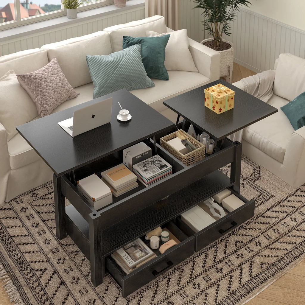 47.2'' Lift Top Coffee Table with Storage, 2 Drawers Black C951