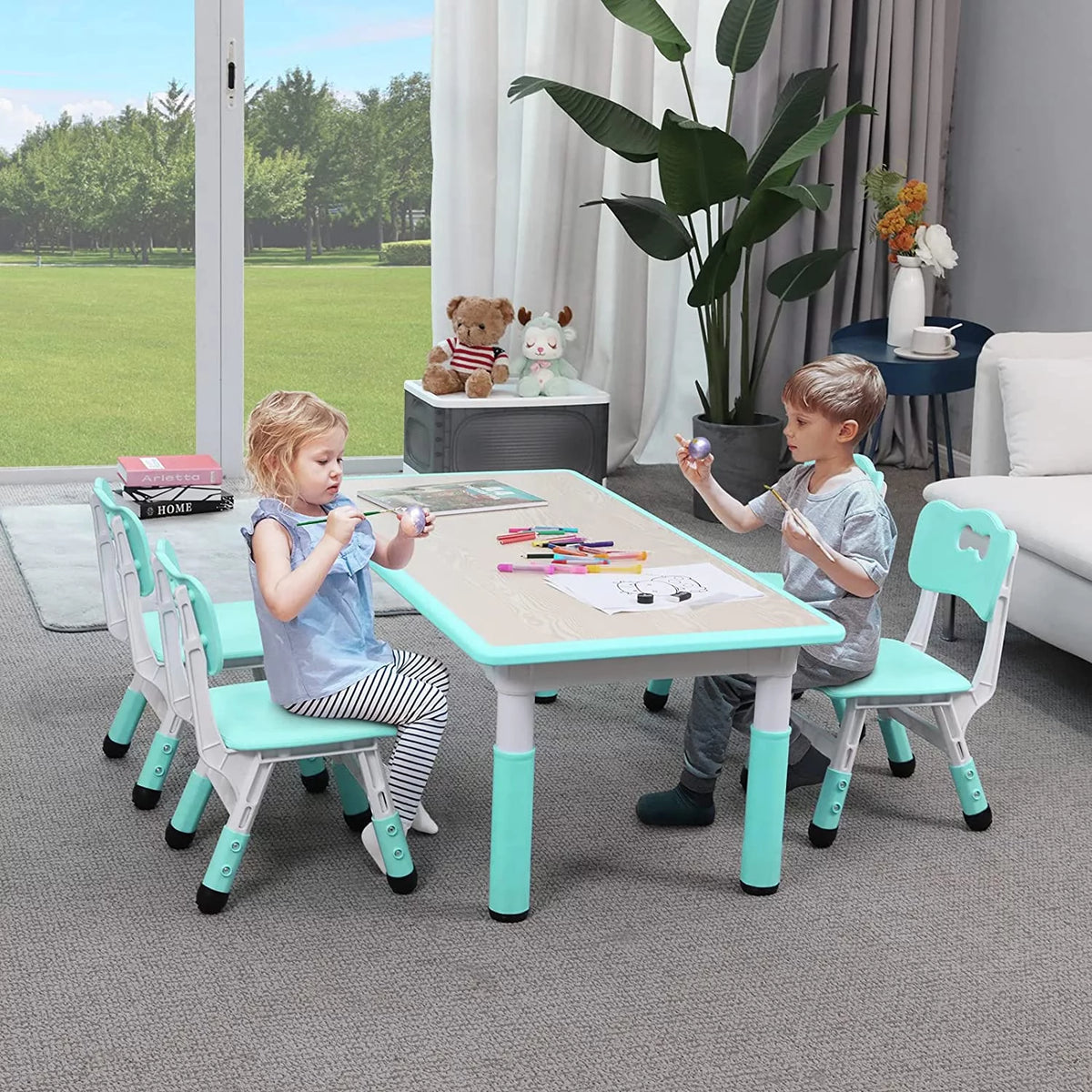 Adjustable Kids Table and Chairs Set, 5 Pieces H3560